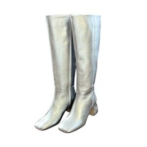 New Circus By Sam Edleman Oaklyn Tall Leather Boots Size 6.5 in Silver